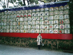 Chizuko in front of Traditional Sake Barrels, Meiji Shrine, Tokyo