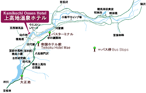 Map to Kamikochi Onsen Hotel