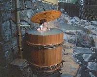 Outdoor Hot Spring Barrel Bath at Kamikochi Onsen Hotel