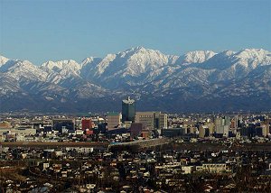 Toyama City with the Tateyama Mountain Range in the Background