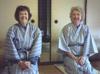 Guests relaxing in their Japanese "yukatas" (cotton robes)