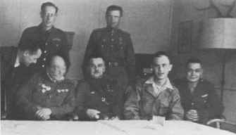 Col. Zemke with Soviet Commanders at former Luftwaffe headquarters